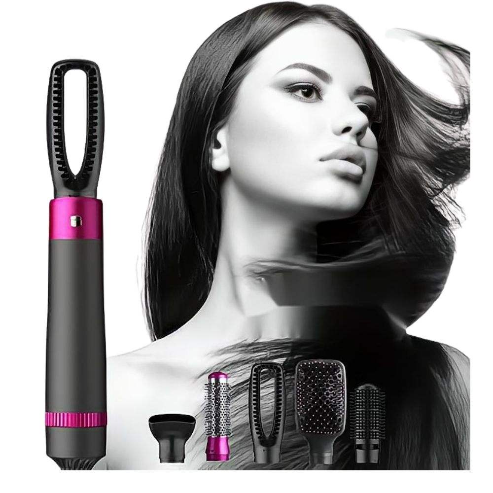 5-in-1 Hot Air Hair Dryer and Curler Tool Set – Multi-Function Hair Styler for Curling, Drying, Straightening, Volumizing, and Smoothing with Interchangeable Attachments